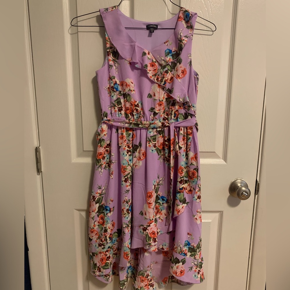 Zunie Kids Floral Print Ruffle Faux Wrap Dress.